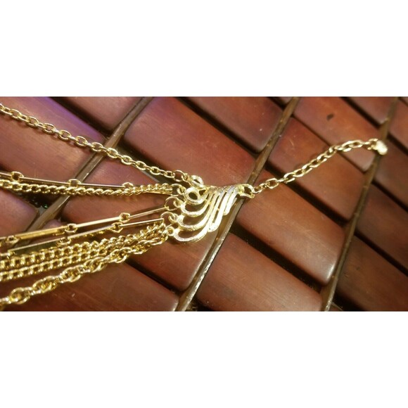 Vintage Eight Strand Gold Tone Necklace with Robins Egg Blue Beads 15"-18" - Picture 4 of 4